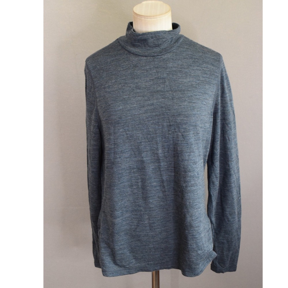Wicked Wool Mock Neck Top XL Blue Merino Wool Blend Long Sleeve Women Base Layer